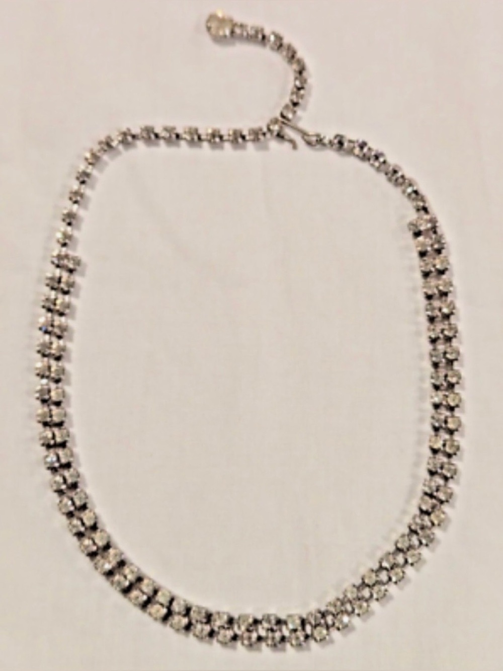 Vintage Double Strand Necklace Silver -Tone 
 Crystal Tennis - Women Jewelry